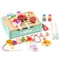 Set barbecue in legno per bambini con griglia verde menta e accessori per cibo giocattolo - Blu