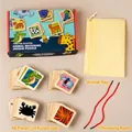 Set puzzle di ombre di animali per bambini con 48 tessere di legno e sacca gialla inclusa - Abbinamento Pelle e Ombra degli Animali