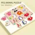 Wooden animal peg puzzle with 9 pieces for toddlers development 300x225mm size - Animal Peg (Pink Elephant)