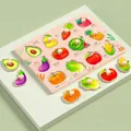 Wooden fruit and vegetable matching puzzle with handles for early learning toddlers - Fruit Peg (Avocado)