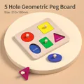 Wooden Montessori puzzle board with 5 colorful geometric shapes and easy-grip knobs - 5 Hole Shape