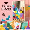 Puzzle Tetris in legno colori pastello con tabellone e carte sfida per l'apprendimento - Stile Blocco Russo 3D (ys25)
