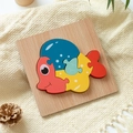 Educational wooden fish puzzle for kids with 4 colorful blocks on natural wood base - Fish