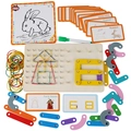 Pädagogisches Holz-Steckbrett-Set mit bunten Gummibändern und Form-Herausforderungskarten - Multifunktionales Geoboard-Puzzle