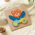 Cartoon bear 3D wooden puzzle toy for toddlers with colorful thick pieces in natural base - Bear