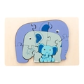 Nesting wooden elephant puzzle for kids in purple green and blue colors with tray - Elephant Style