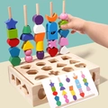 Wooden shape sorting toy set with five columns and colorful beads for toddler learning - Five-Column Intelligence Box