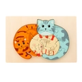 Cat family wooden jigsaw puzzle for kids early education in orange and blue tones - Cat