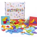 Jeu de puzzle Tetris en bois coloré avec cartes de défi et boîte d'emballage - Puzzle de blocs