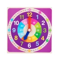Orologio didattico quadrato in legno per bambini con numeri colorati e scala 24 ore - Numeri Arabi Viola
