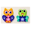 Montessori-Holzpuzzle mit Eulen- und Froschmotiven für Zahlen- und Tierkognition - Eule und Frosch