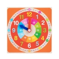 Square colorful wooden educational clock toy with movable hands for kids learning - Orange Numbers