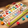 Labirinto magnetico in legno per smistamento colori e numeri con forme di trasporto - Labirinto Magnetico Forma Auto 3 in 1