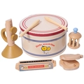 Set di strumenti musicali in legno per bambini con tamburo, armonica e sonaglio - Piccolo Musicista (Set da 5 pezzi)