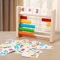 Wooden counting frame for kids math with five rows of colorful beads and number cards - 5-Row Abacus Learning Rack (5-Row Abacus 0.2kg)