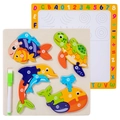 Wooden marine animal puzzle set with numbers and alphabet drawing board for kids - Ocean Theme