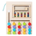 Wooden logic maze board with colorful steel balls and matching sliding color pucks - New Model with Pen 5 Colors Game