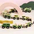 Military series magnetic wooden train set with olive green tanks and aviation carriers - Military Style