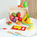 Holzspielzeug Schneideobst-Set mit Magnetverbindung, Aufbewahrungskorb und Zubehör für Kinder - 19-teiliges Set Obst mit Holzkiste
