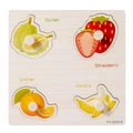 Wooden fruit puzzle with handles featuring durian, strawberry, orange, and banana - YY-3243-8 Fruit Theme