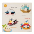 Wooden puzzle board for kids featuring cruise ship and sailboat with easy-grip knobs - YY-3243-9 Traffic Theme