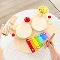Set strumenti musicali in legno per bambini con xilofono e tamburi educativi - Stazione Musicale Multifunzionale (Orso in Legno Naturale)