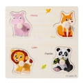 Wooden animal puzzle for toddlers featuring a hippo, fox, lion, and panda with knobs - YY-3243-15 Zoo Animal Theme
