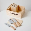Wooden kitchen cutting toy set with storage box, cutting board and three toy knives - Wooden Box Cutting Set