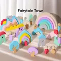 Set di costruzioni arcobaleno in legno per bambini per l'educazione precoce - Mattoncini Arcobaleno
