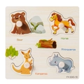 Wooden animal puzzle board for toddlers featuring bear, horse, kangaroo and rhinoceros - YY-3243-19 Wild Animal Theme