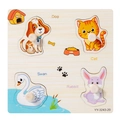 Wooden animal puzzle for toddlers featuring dog, cat, swan and rabbit shapes with knobs - YY-3243-20 Pet Theme