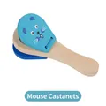 Wooden mouse castanet musical toy with blue cartoon face and natural handle for kids - Mouse Castanet (Blue)