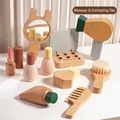 Set trucco e acconciatura per bambini in legno nei delicati colori stile Morandi - Makeup Set