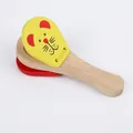 Lion-themed wooden castanet rattle toy with yellow finish and red ears for toddlers - Lion Castanet (Yellow)