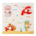 Wooden ocean animal peg puzzle with jellyfish, lobster, clownfish and seahorse - YY-3243-22 Marine Life Theme 2