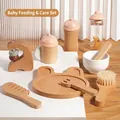 Set pappa per neonati in legno con sonaglio elefante e vassoio a forma di orso - Set di Giocattoli per Neonati