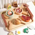 Set cucina giocattolo in legno con cibo in velcro e utensili su un vassoio - Giocattolo da Cucina da Tagliare