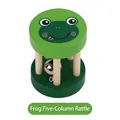 Handcrafted wooden baby rattle toy with green frog pattern and five pillars - Frog Five-Pillar Rattle (Green)