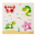 Wooden Montessori puzzle board featuring sea animals with easy-grip knobs for toddlers - YY-3243-24 Marine Life Theme 4