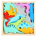 Puzzle colorato di dinosauri in legno per bambini con blocchi T-Rex e Triceratopo - Dinosauro (Stile Sottile)