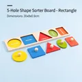Wooden geometric shape puzzle board with 5 color knobs for early toddler education - 5-Hole 5-Color Geometric Long