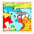 Puzzle in legno colorato con giraffa, elefante e leone per l'apprendimento dei bambini - Animale della Foresta Elefante (Stile Sottile)