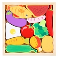 Wooden puzzle for kids featuring 12 colorful food pieces in a square wood tray - Vegetable (Thin Style)