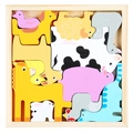 Colorful wooden animal puzzle for toddlers featuring a giraffe, elephant, and cow pieces - Farm Animal Cow (Thin Style)