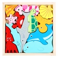 Colorful wooden ocean animal puzzle with dolphin and turtle for toddlers' learning - Ocean (Thin Style)
