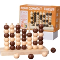 Classico gioco forza quattro in legno con 42 pezzi in colori naturali e marrone scuro - Connect 4 3D con Grani (Scatola a Colori Gialla)