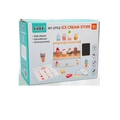 Kids wooden ice cream shop toy set packaging showing colorful play desserts for 36M plus - Striped Drawer Style (kb42)