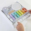 Giocattolo musicale elefante in legno grigio con xilofono e tasti di pianoforte - Set Multifunzionale Piano e Batteria