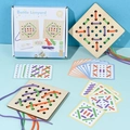 Children's wooden battle lanyard lacing toy set with colorful ropes and pattern cards - Battle Board Style