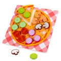 Set pizza giocattolo in legno per bambini con condimenti su vassoio a quadretti rossi - Tema Pizza (Sacchetto OPP Base Rosa)